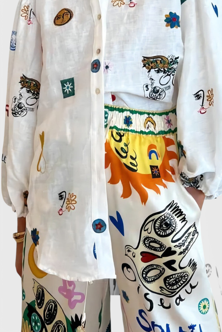 Rosa Camisa de Manga Lámpara Graffiti