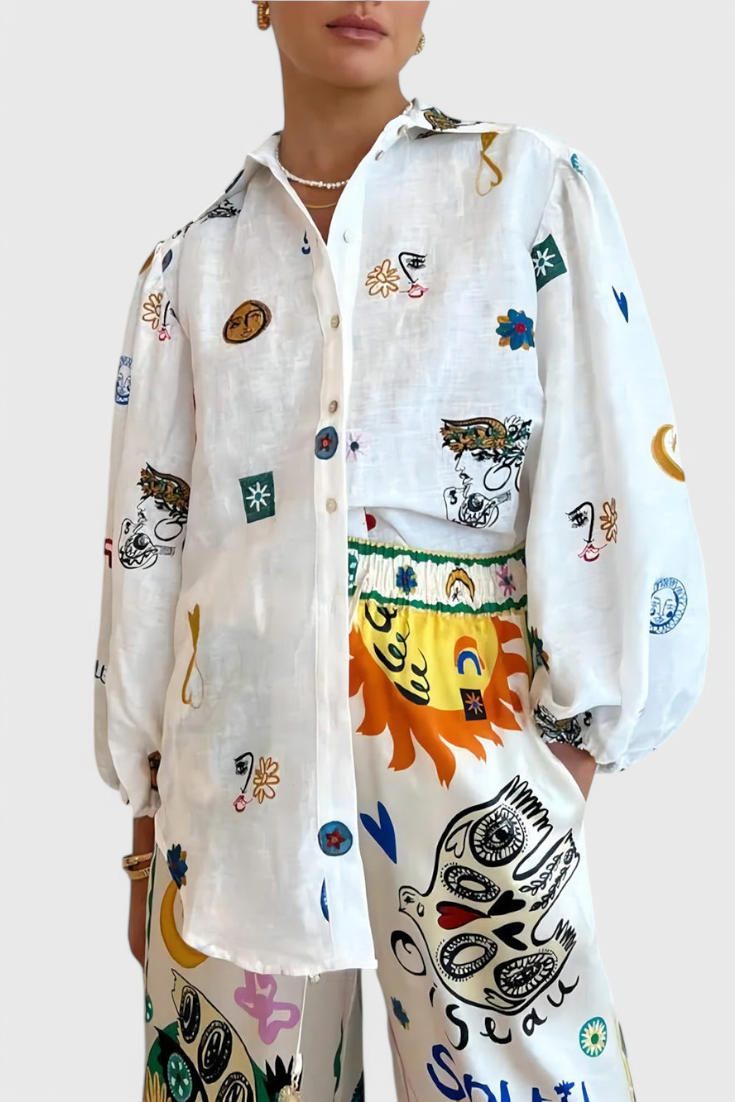 Rosa Camisa de Manga Lámpara Graffiti