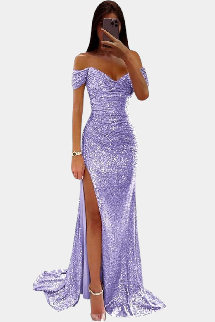 Molinas Vestido de Sirena Off-Shoulder con Lentejuelas