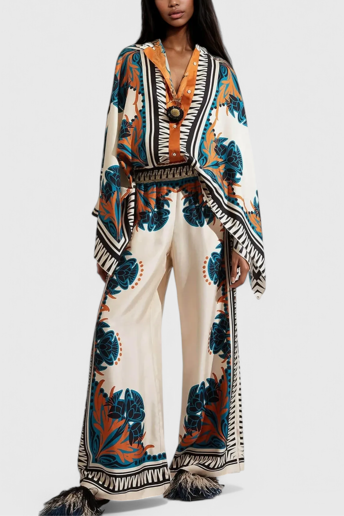 Beatriz Conjunto Floral de Satén al Atardecer