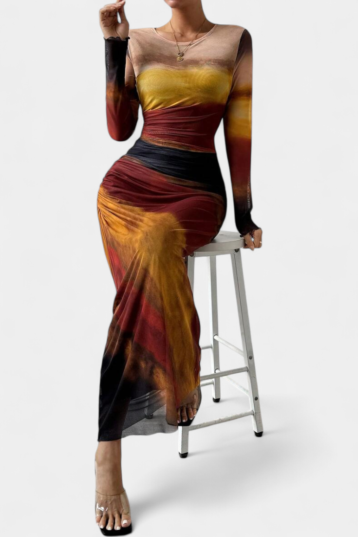 Galene Vestido Midi Ajustado con Capa Transparente