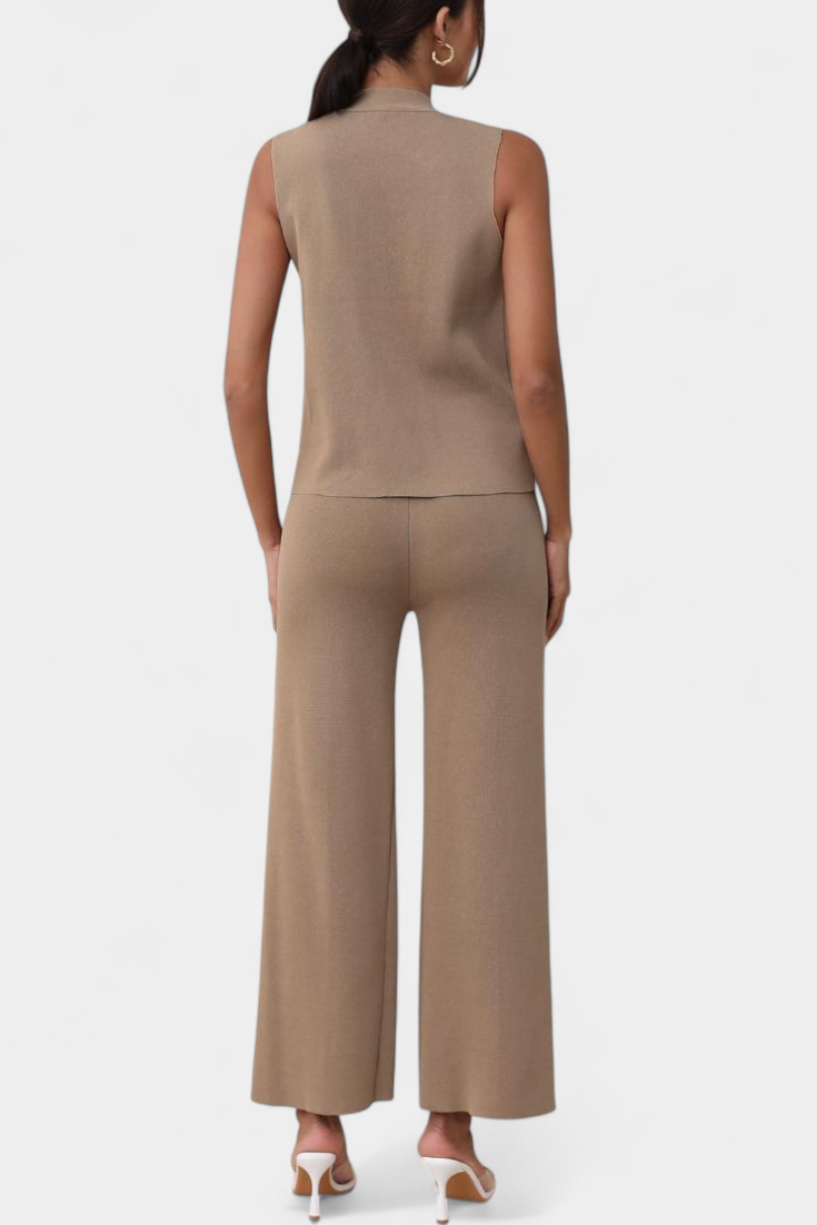 Jacey Conjunto de Punto con Chaleco y Pantalón de Pierna Ancha