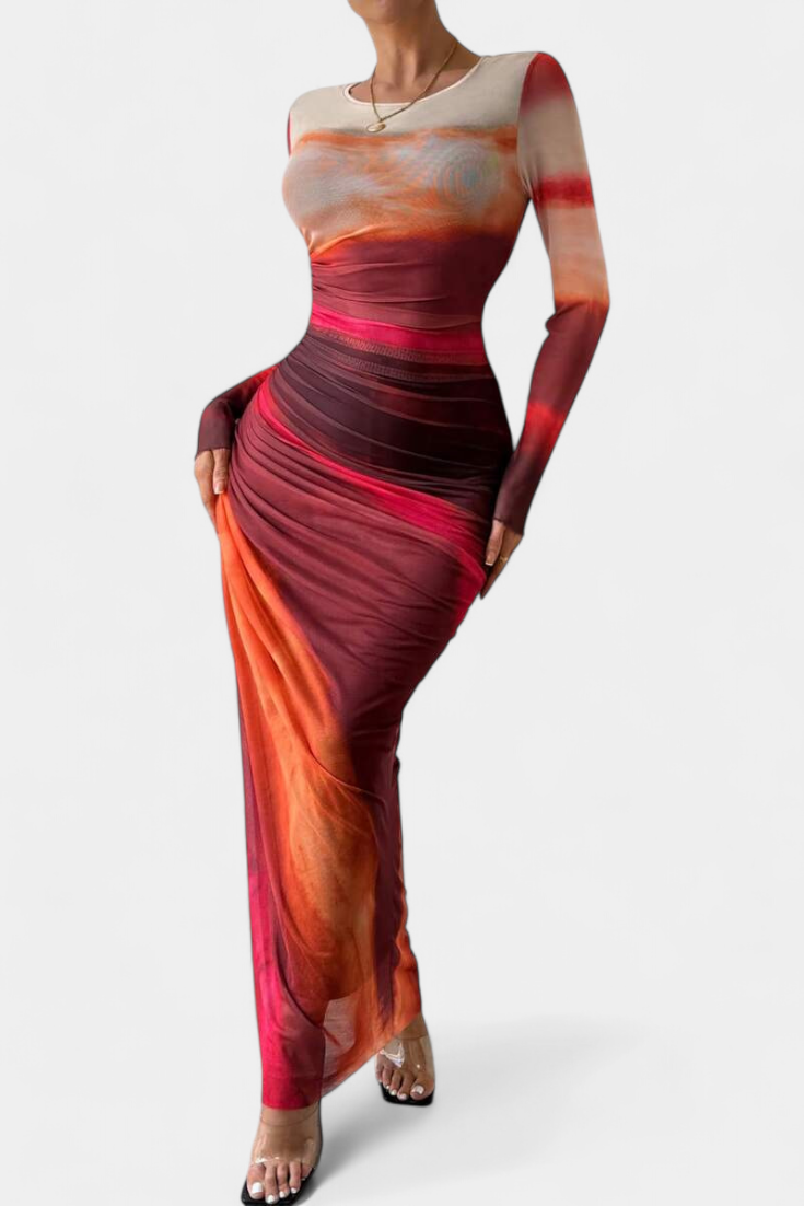 Galene Vestido Midi Ajustado con Capa Transparente