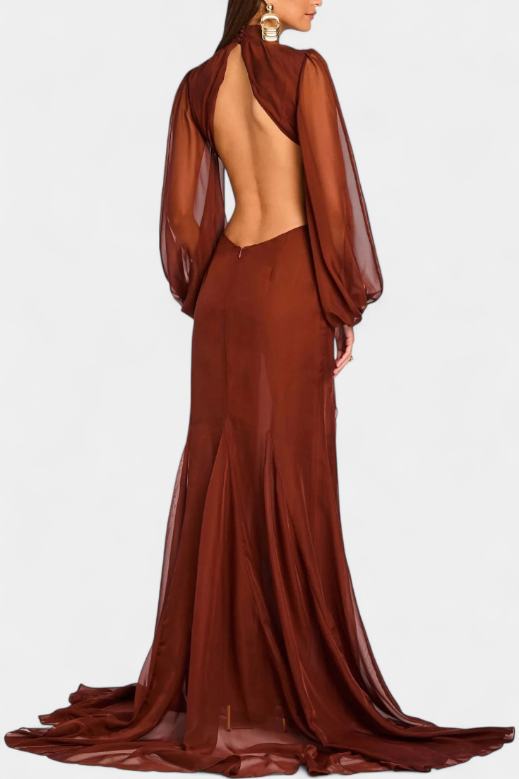 Delanie Vestido Maxi con Cutout y Volantes Dramáticos