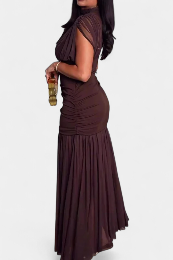 Noelia Vestido Bodycon de Malla Plisada Marrón