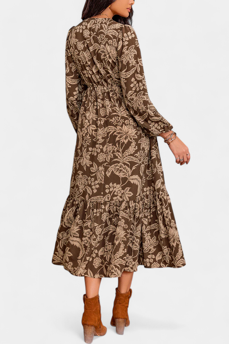 Lunetta Vestido Maxi Bohemio con Estampado Floral y Mangas Farol