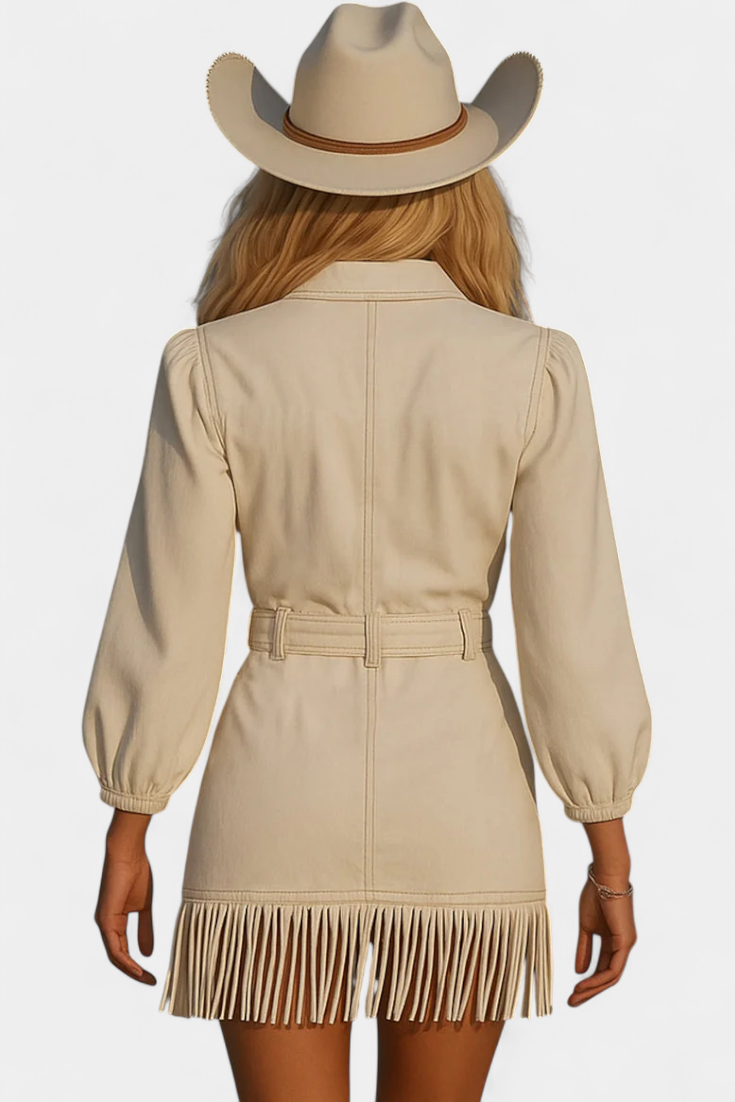 Romana Vestido Mini Denim con Flecos