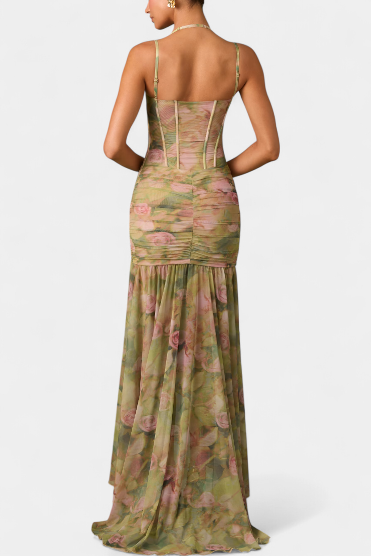 Amryn Vestido Maxi Floral Asimétrico con Volantes