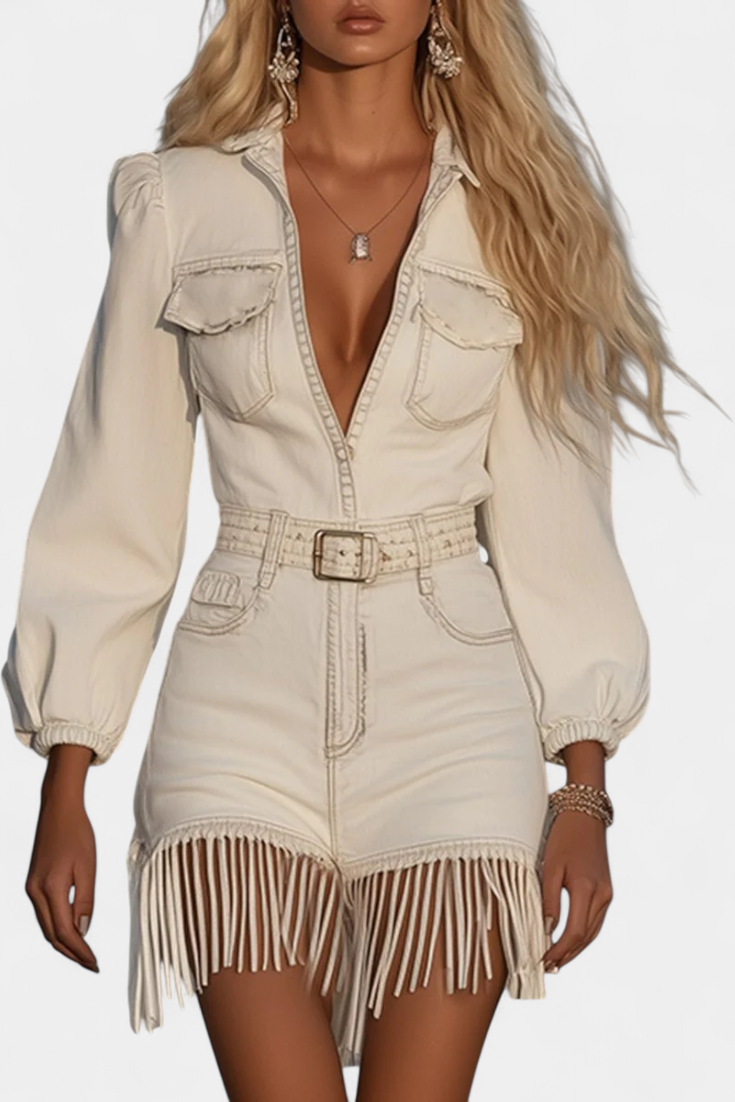 Romana Vestido Mini Denim con Flecos