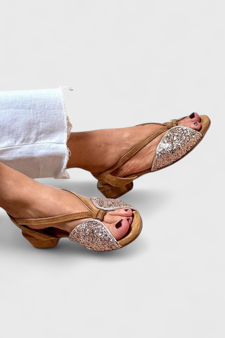 Dobrava Sandalias Sofia Peep-Toe con Detalles Brillantes y Tacón Bajo en Bloque