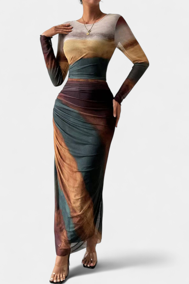 Galene Vestido Midi Ajustado con Capa Transparente