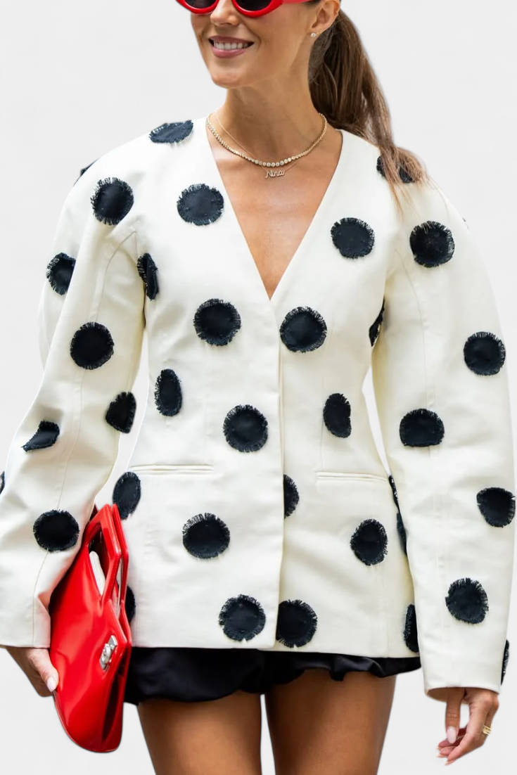 Clara Blazer de Cuello en V con Puntos Abullonados