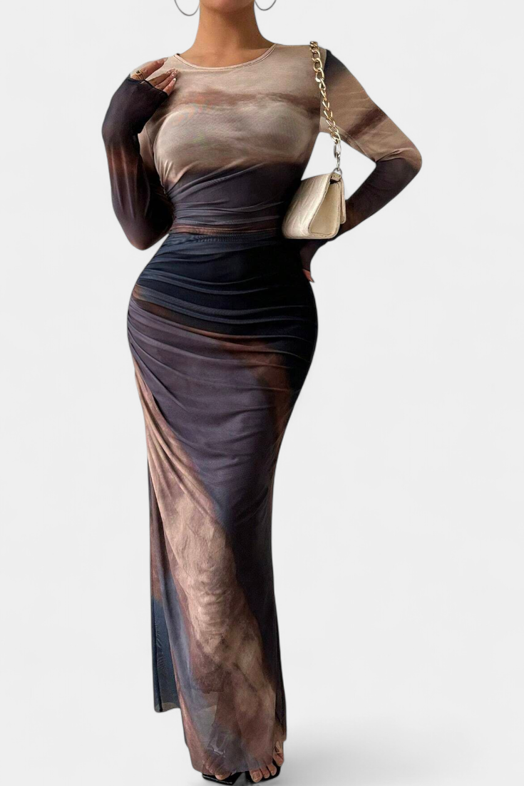 Galene Vestido Midi Ajustado con Capa Transparente