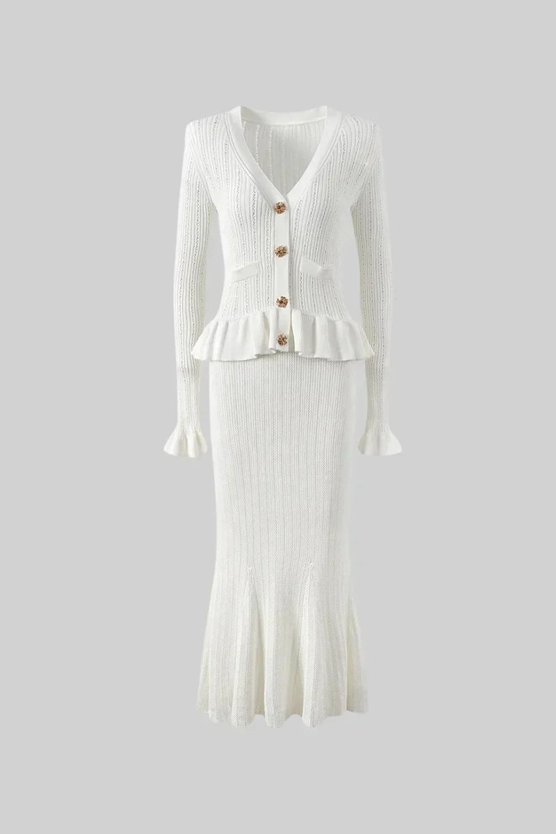 Prudence Conjunto de Vestido Midi de Punto Refinado y Top con Botones