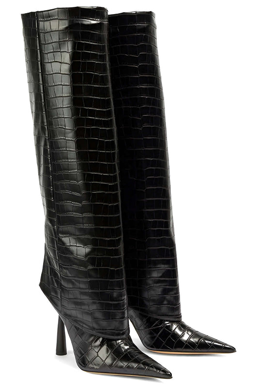 Botas de Tacón Alto de Cuero Sintético de Cocodrilo con Punta Afilar