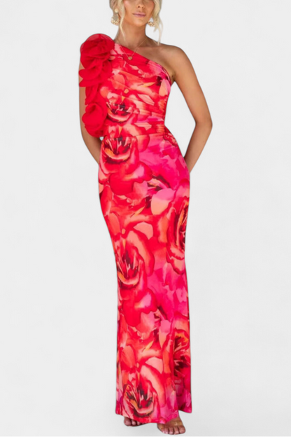 Maëlle Vestido Midi con Detalle Floral de Un Hombro