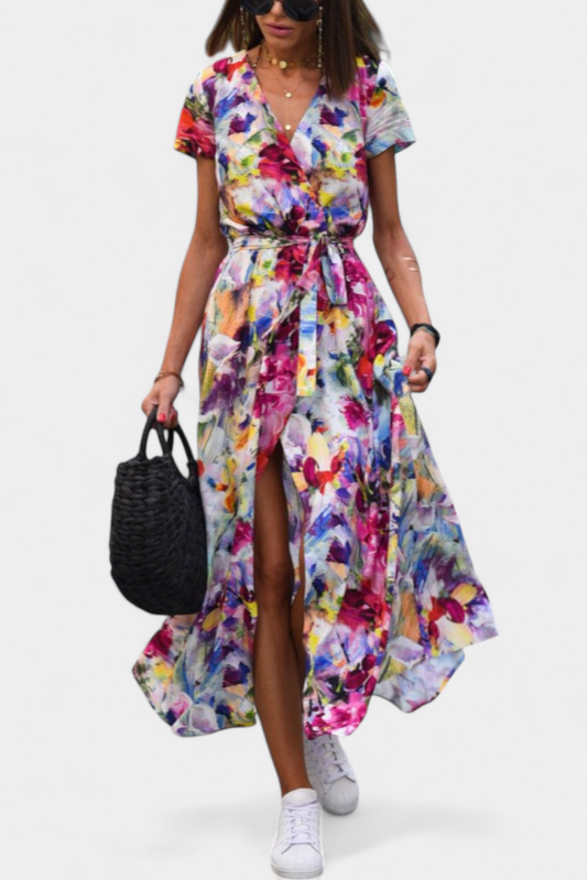 Lilith Vestido Cruzado de Verano con Estampado Elegante