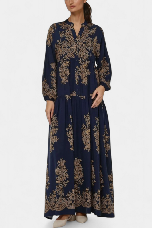 Yaiza Vestido Maxi con Aire Bohemio y Estampado Vintage