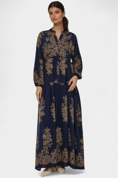 Yaiza Vestido Maxi con Aire Bohemio y Estampado Vintage