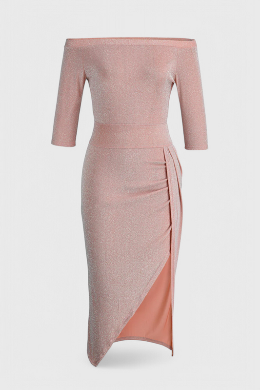 Alexa Vestido Maxi con Hombros Descubiertos y Abertura Sutil