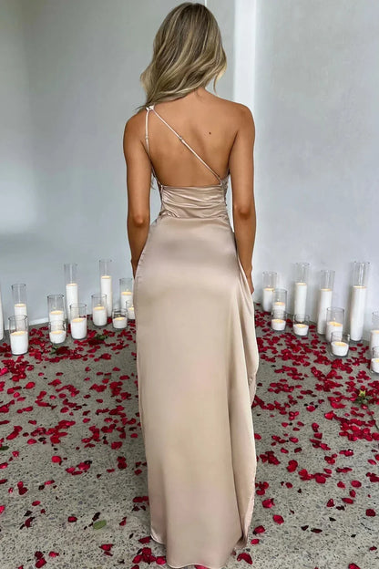 Emberly Vestido Maxi de Un Solo Hombro con Abertura Alta