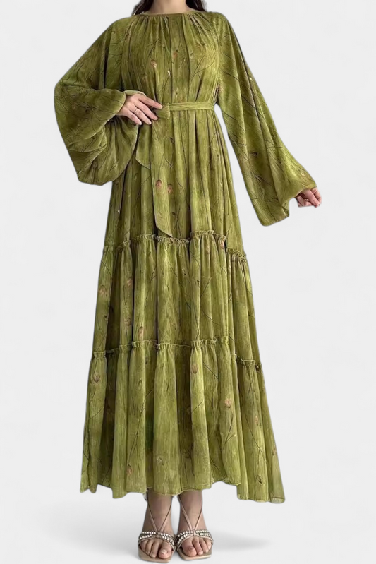 Tavira Vestido Floral de Manga Larga con Cinturón