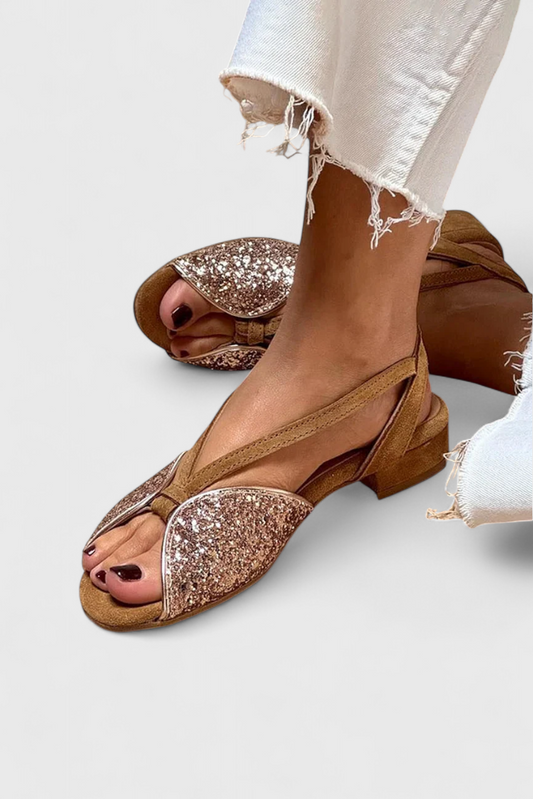 Dobrava Sandalias Sofia Peep-Toe con Detalles Brillantes y Tacón Bajo en Bloque