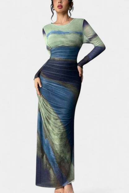 Galene Vestido Midi Ajustado con Capa Transparente