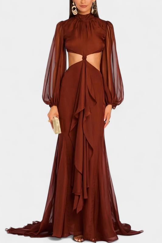 Delanie Vestido Maxi con Cutout y Volantes Dramáticos