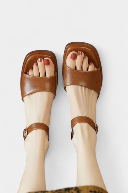 Rozminda Sandalias Planas de Inspiración Vintage con Tiras Delicadas