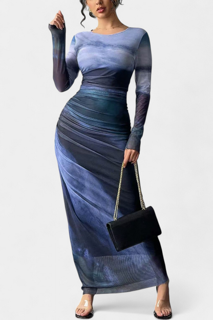 Galene Vestido Midi Ajustado con Capa Transparente